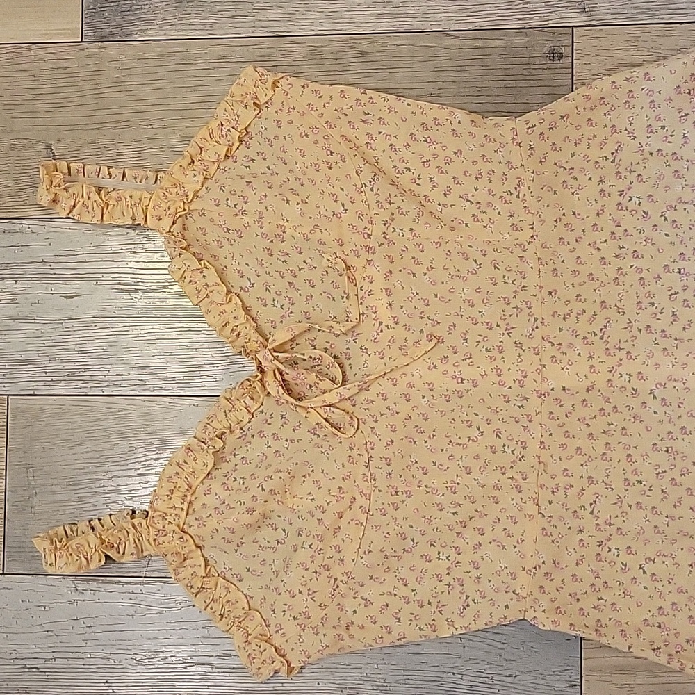 ROMWE Peach Floral Ditsy Floral Frill Chemise Slip Dress New Without Tags - Picture 11 of 12